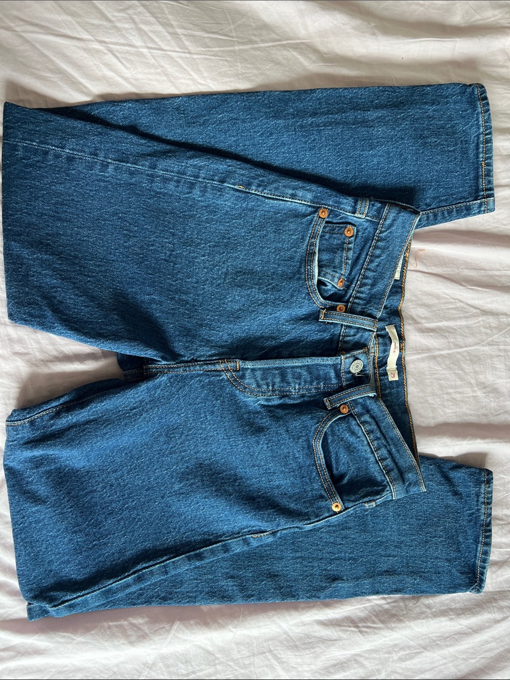Levi's Dark Blue Wedgie Denim Jeans with Tan Leather Patch